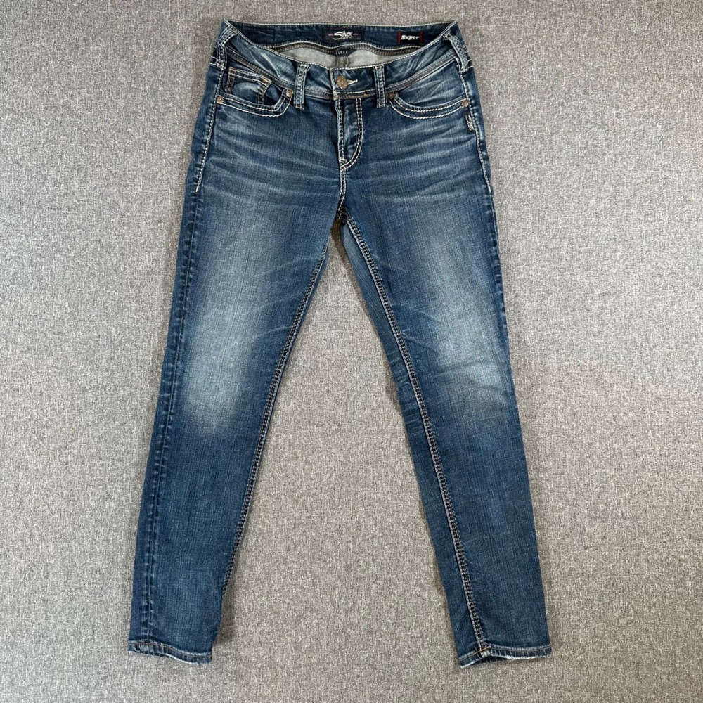 Silver Jeans Co. Jeans Womens 28 Elyse Mid Skinny Blue Contrast L03116SJL328